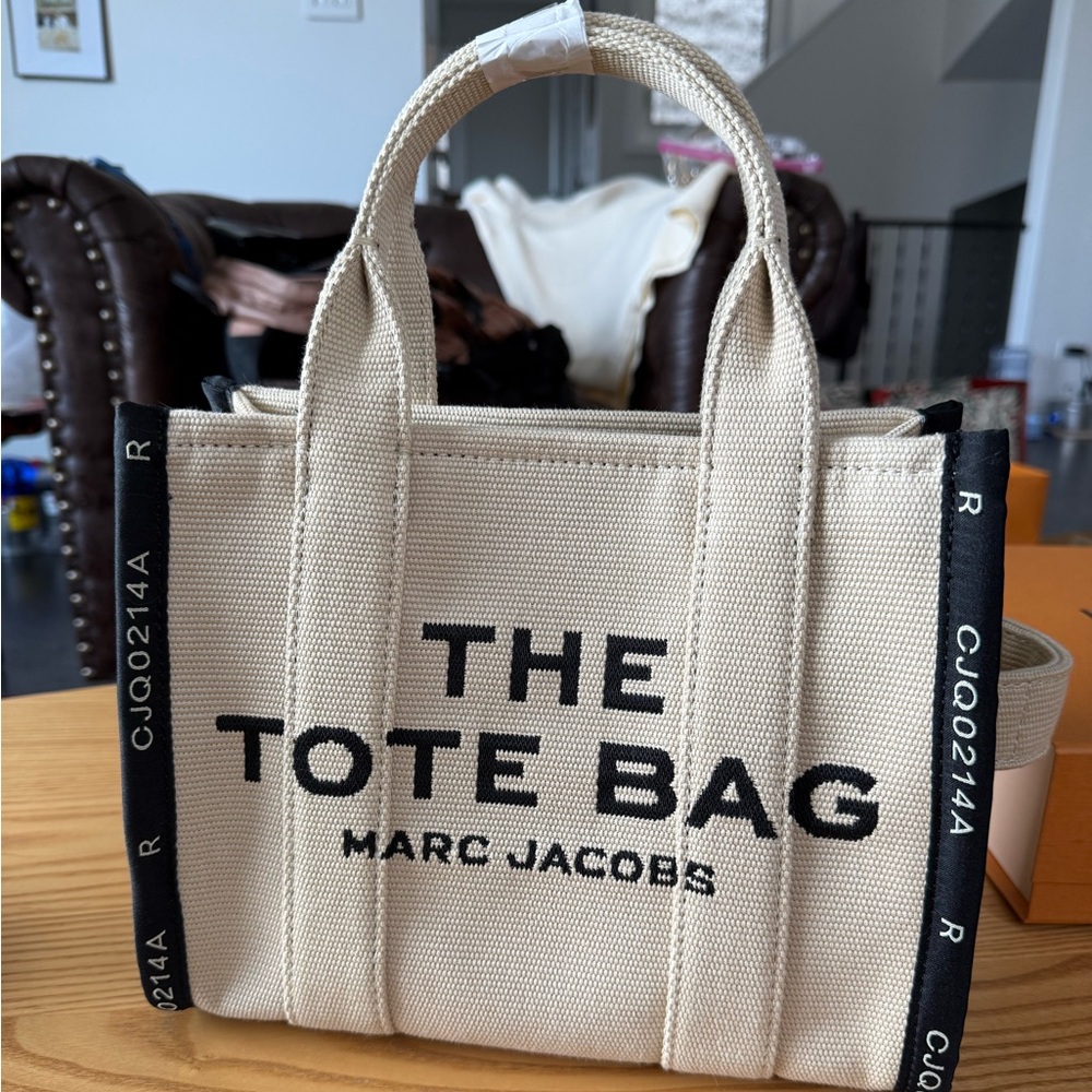 Marc Jacobs Beige and Black Canvas Tote Bag